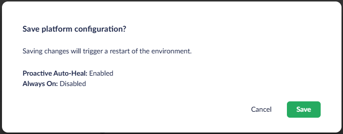 Platform Configuration confirmation dialog