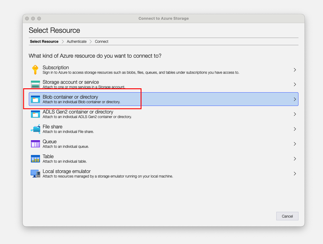 Select blob container