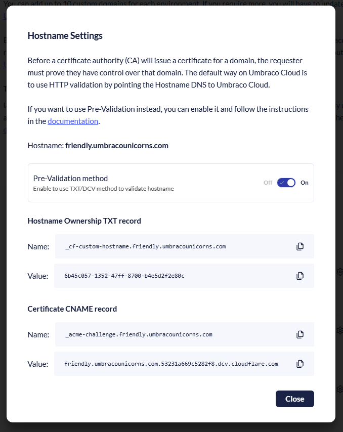 This is an image of the Hostname settings modal