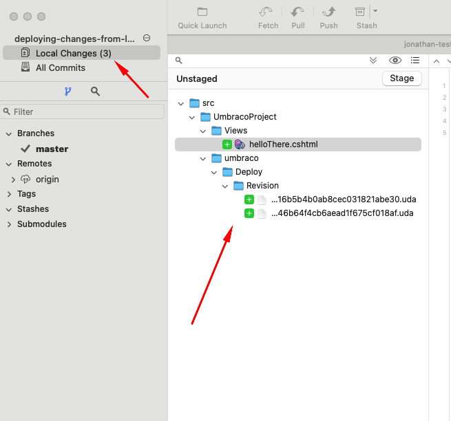 Local changes in Git UI.