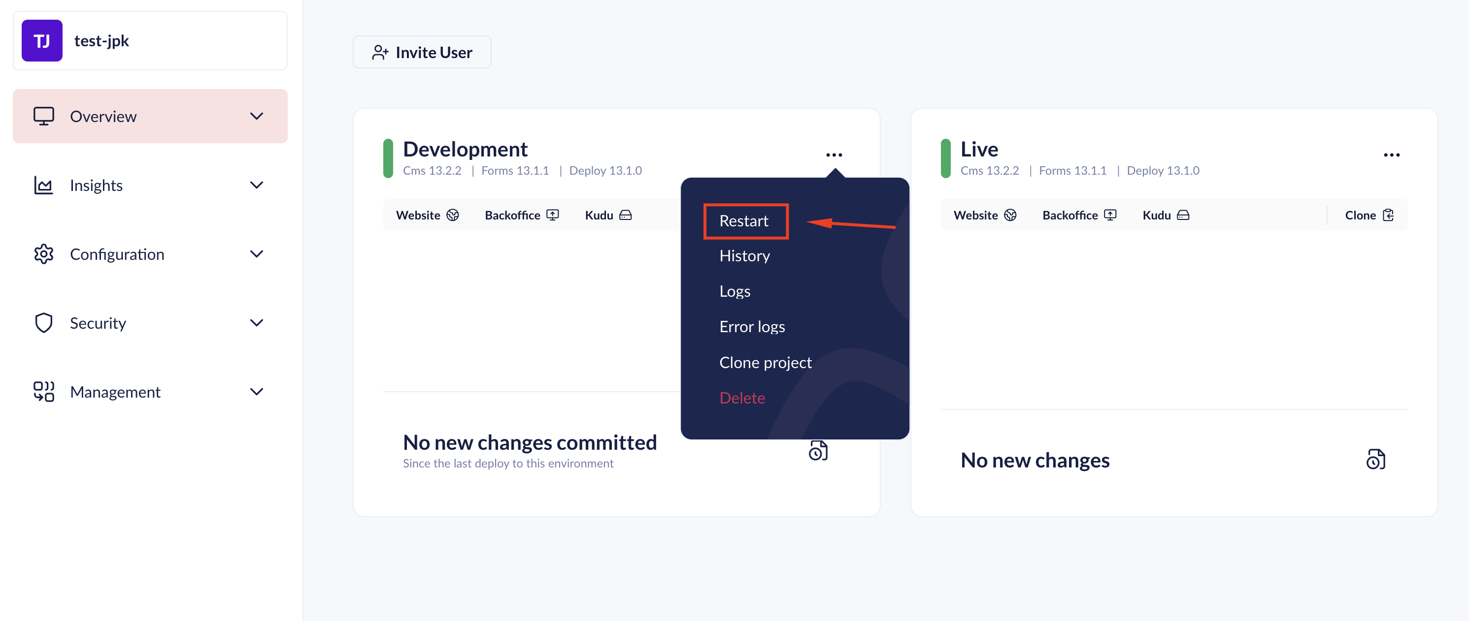Restart an environment