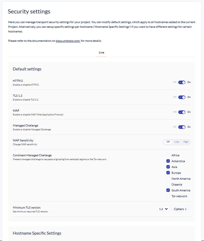 A screenshot of the Security Settings with the new features for Managed Challenges