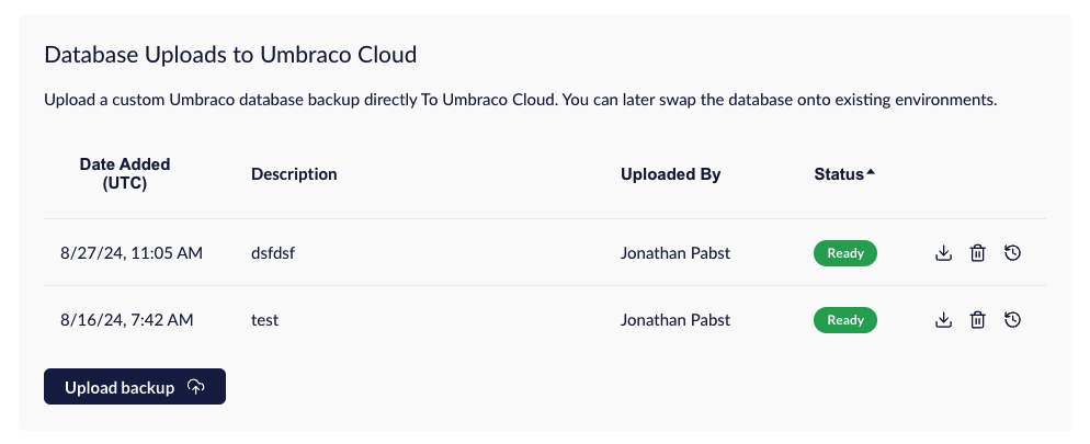 Upload database to Umbraco Cloud.